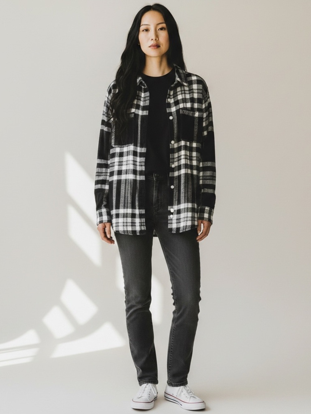 Mossimo Supply Co. Black and White Plaid Button-Up